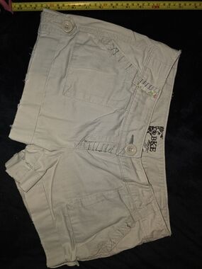 BKE Denim Tan Shortie with Button & Flower Details